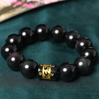 KarmaRipple's Rainbow Obsidian Om Mani Padme Hum Swastika Positive Bracelet