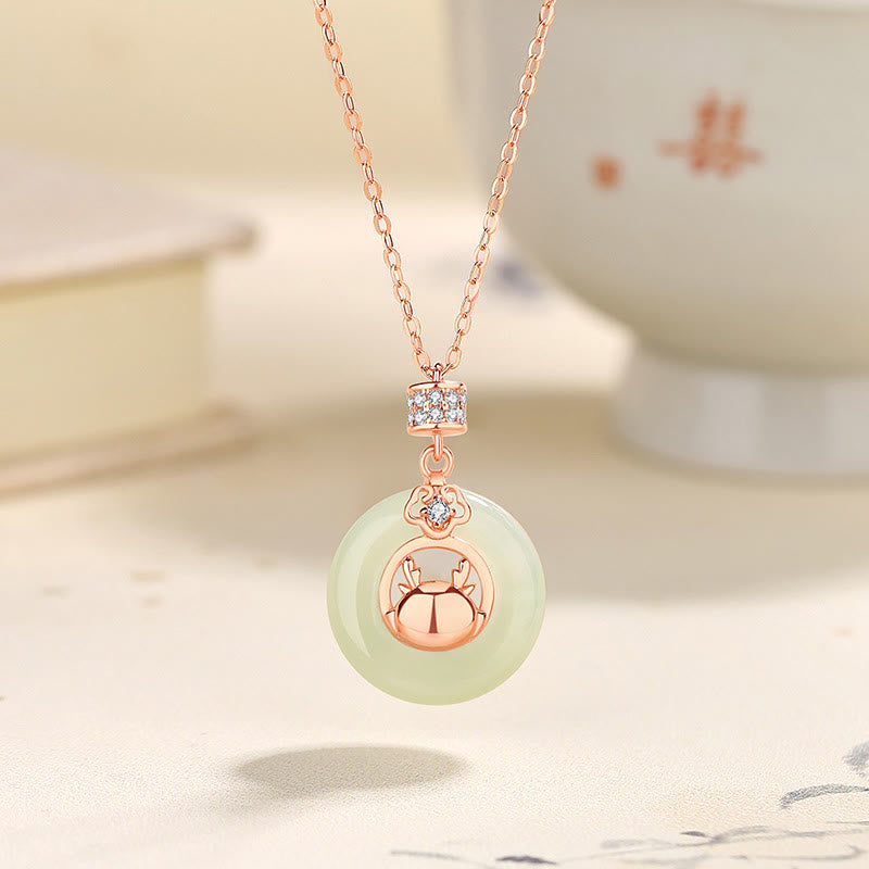 KarmaRipple's 925 Sterling Silver Year of the Dragon Authentic Hetian Jade Zircon Peace Buckle Protection Bracelet Pendant Necklace ( p13