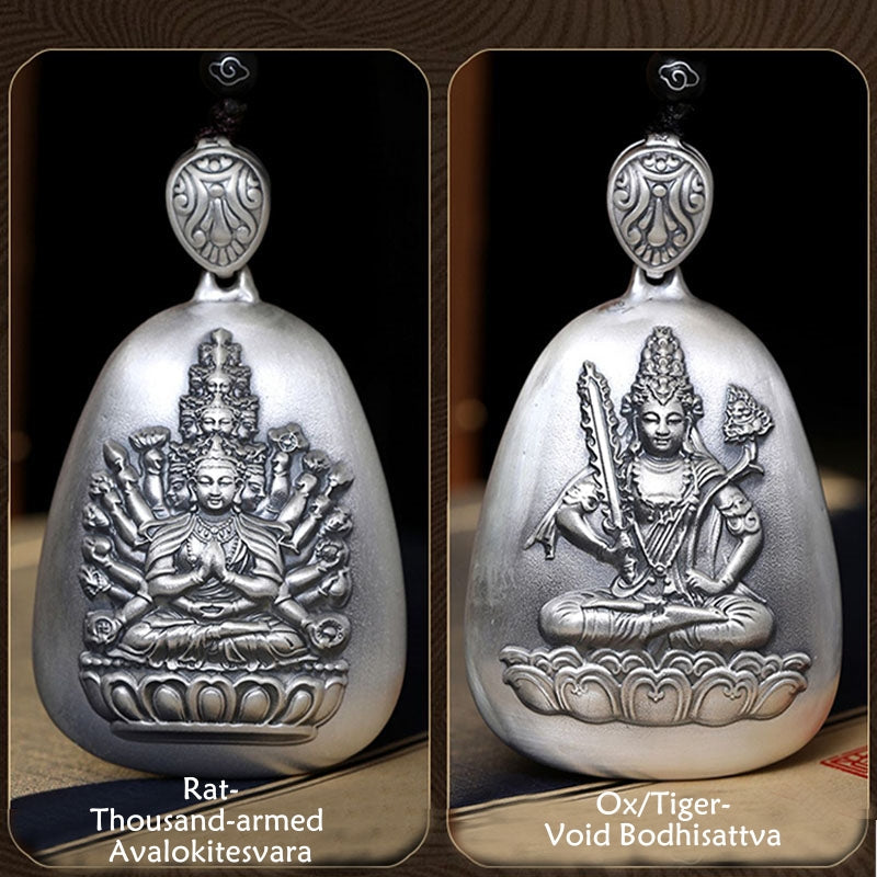 KarmaRipple's 999 Sterling Silver Chinese Zodiac Natal Buddha Heart Sutra Engraved Protection Pendant Necklace p19