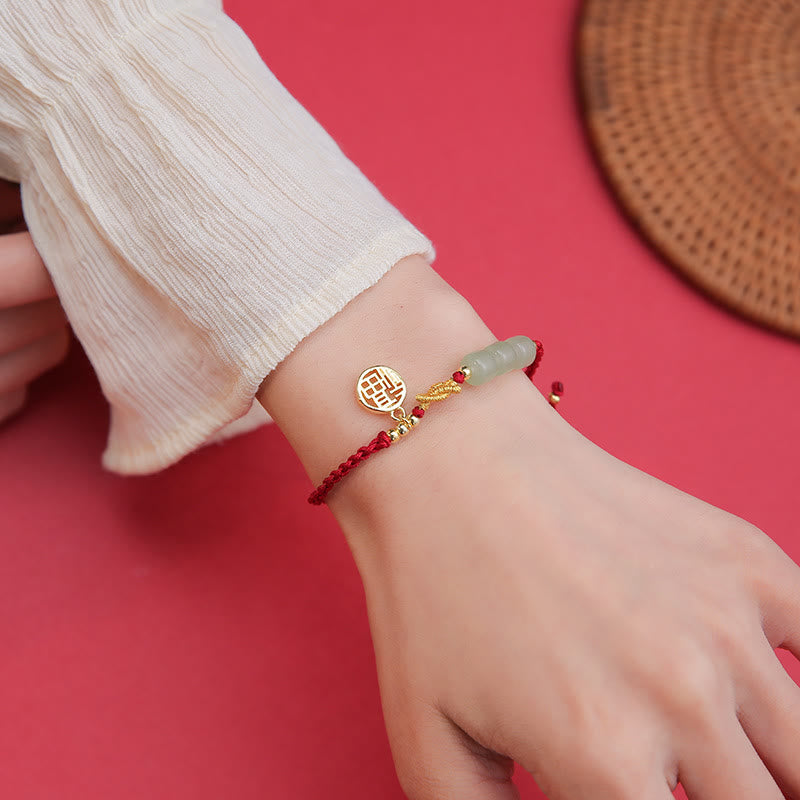 KarmaRipple's Handcrafted Jade Bead Fu Character Talisman Fortune Red Rope Bracelet p6