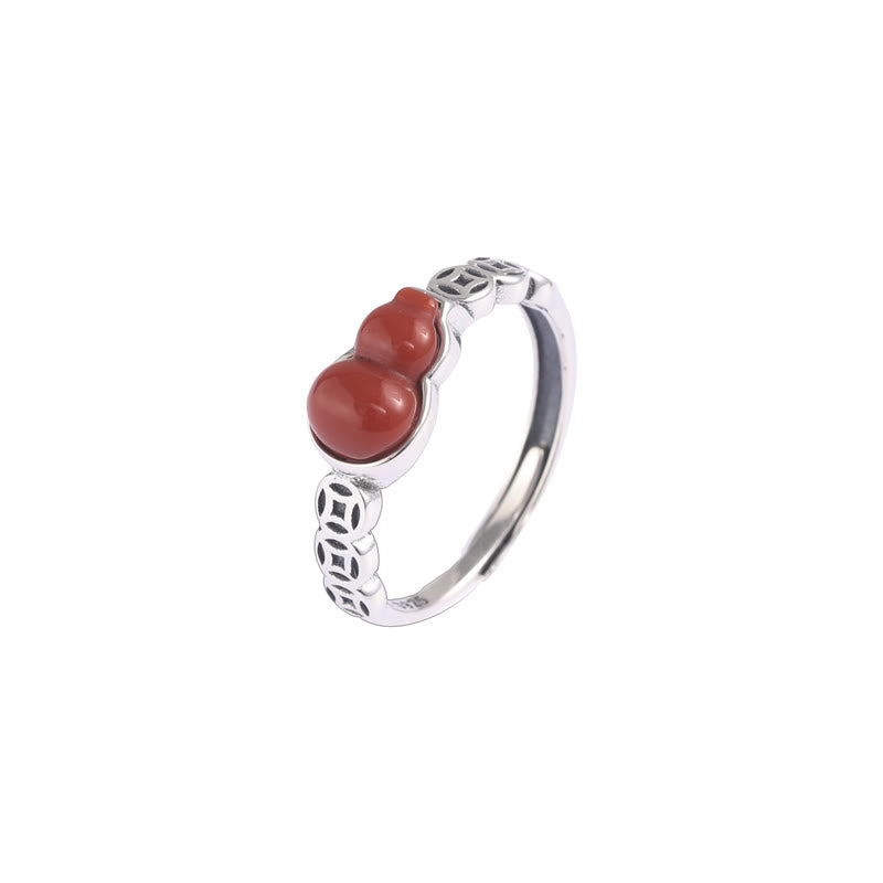 KarmaRipple's 925 Sterling Silver Red Agate Gourd Bronze Coin Self-acceptance Ring p5