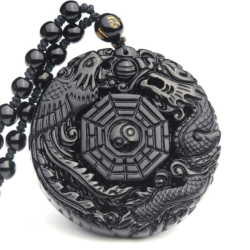 KarmaRipple's Bagua Dragon Phoenix Obsidian Fulfilment Necklace Pendant p14