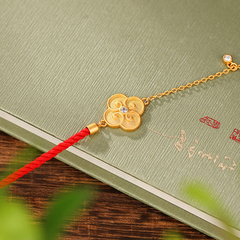 KarmaRipple's 925 Sterling Silver Plated Gold Four Leaf Clover Zircon Fortune Bracelet p3