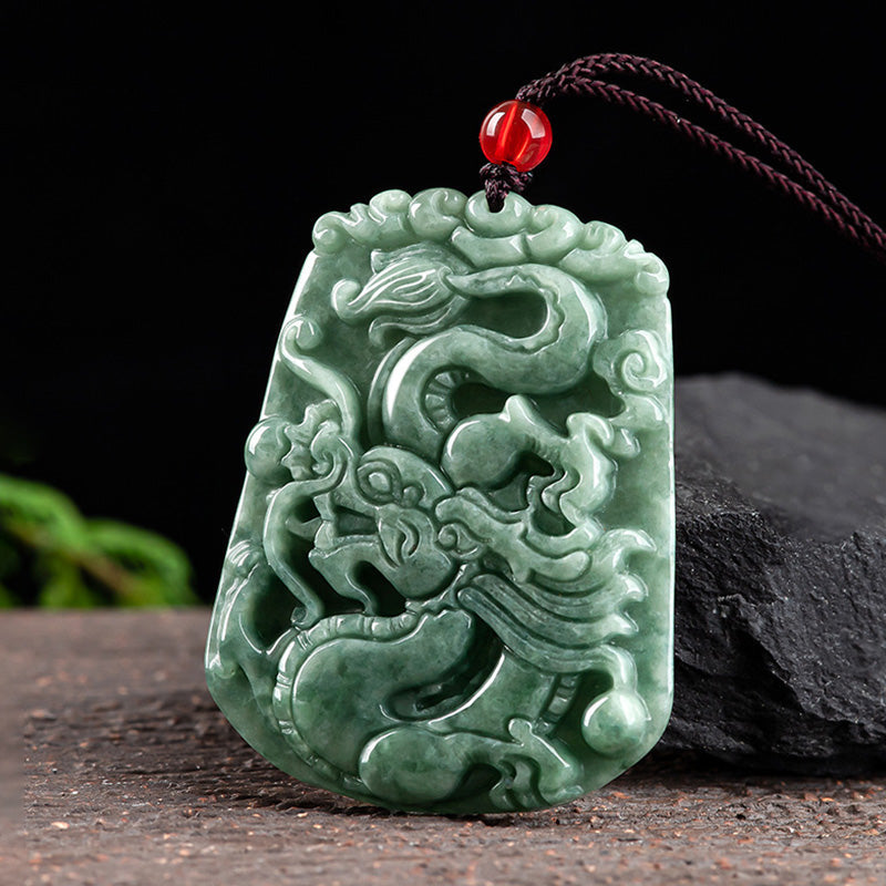 KarmaRipple's Chinese Zodiac Dragon Jade Strength Pendant String Necklace p2