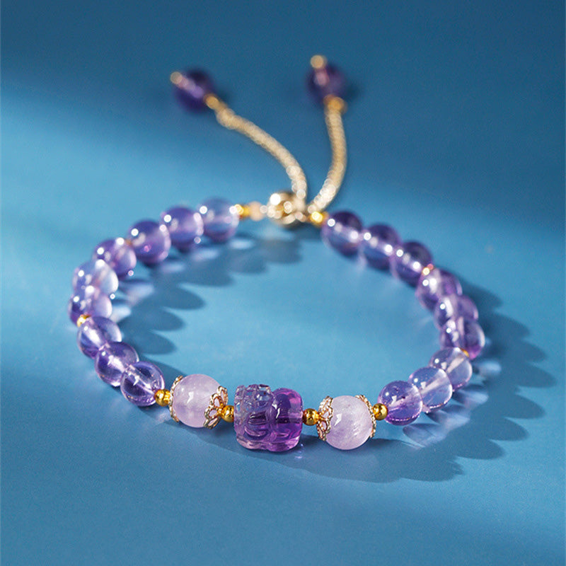 KarmaRipple's Aquamarine Strawberry Quartz Amethyst Moonstone PiXiu Balancing Bracelet p4