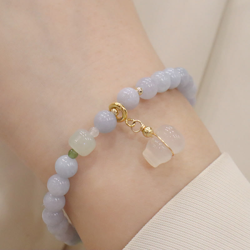 KarmaRipple's Authentic Aquamarine Chalcedony Serenity Rabbit Gourd Cat Talisman Bracelet p2