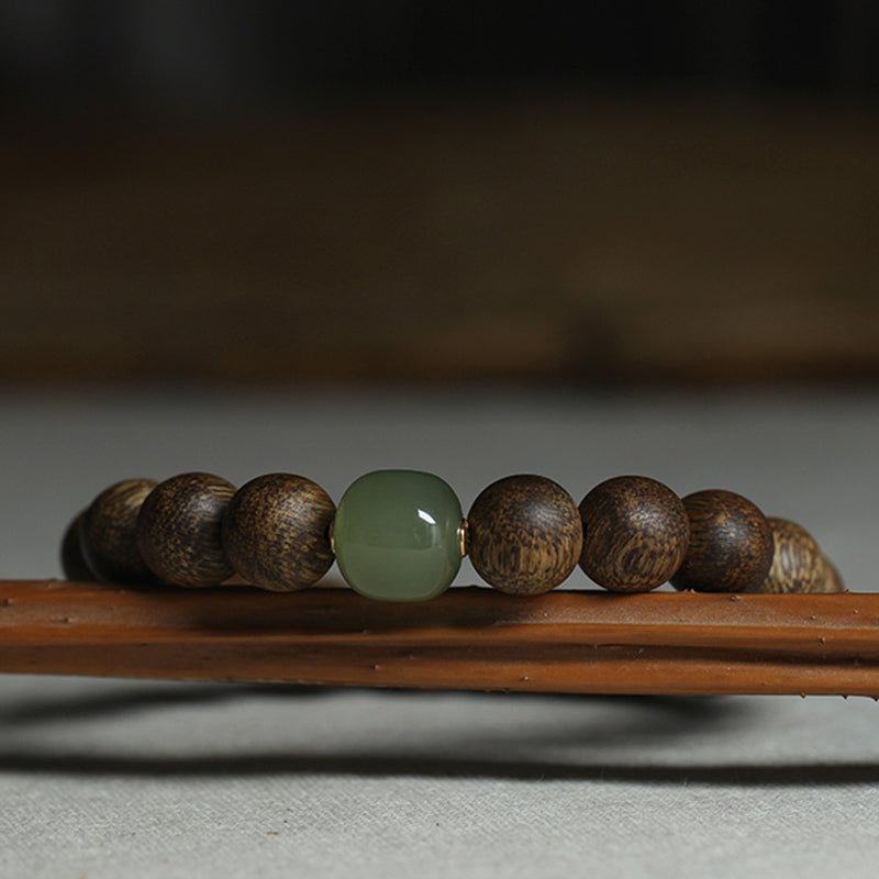 KarmaRipple's Vietnam Huang Qinan Agarwood Hetian Jade Peace Strength Bracelet p11