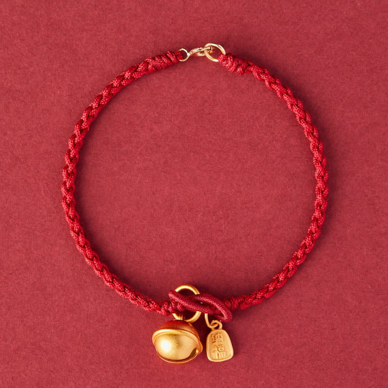 KarmaRipple's Handmade Fu Character Talisman Fortune Happiness Bell Red Rope Bracelet p16