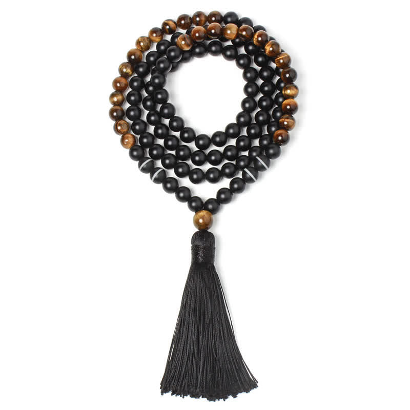 KarmaRipple's Black Onyx Tiger Eye Fortune Bracelet Tassel Pendant Necklace p3