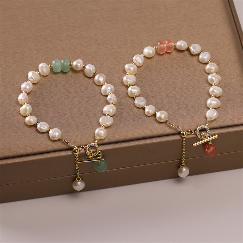 KarmaRipple's Pearl Green Strawberry Quartz Bead Balancing Chain Bracelet p3