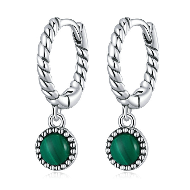 KarmaRipple's 925 Sterling Silver Round Malachite Anti-Anxiety Drop Earrings p1