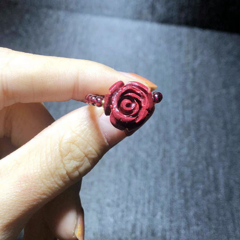 KarmaRipple's Garnet Cinnabar Fortunate Bead PiXiu Om Mani Padme Hum Rose Protection Ring p17