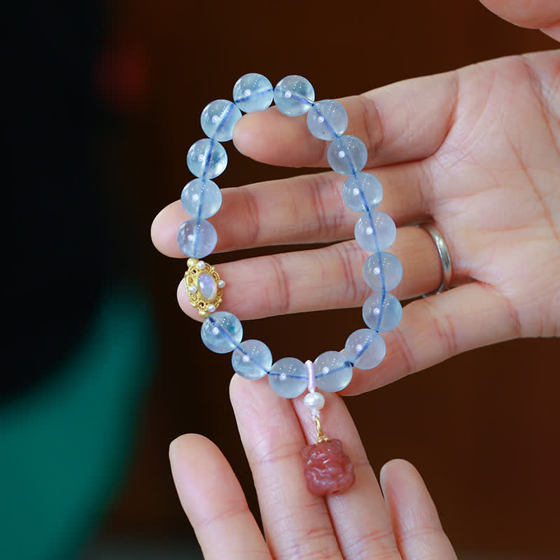 KarmaRipple's Authentic Aquamarine Red Agate Pearl Beadwork Balancing Talisman Bracelet p2