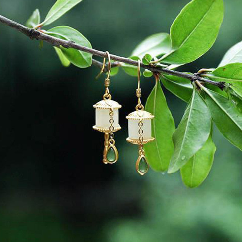 KarmaRipple's 925 Sterling Silver Jade Prayer Wheel Fortune Drop Earrings p4