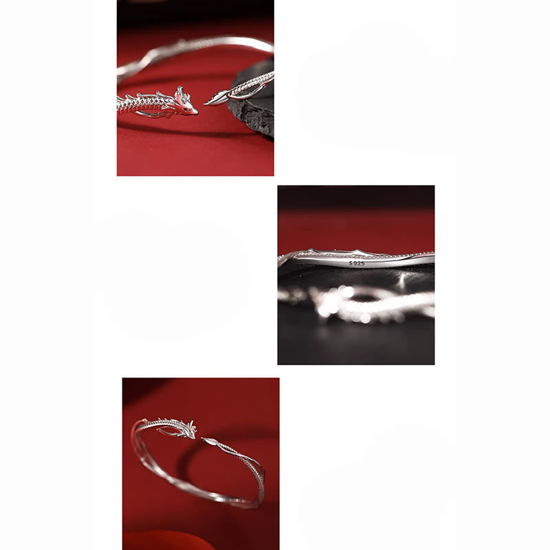 KarmaRipple's 925 Sterling Silver Year of the Dragon Design Fortune Metal Cuff Bracelet Bangle p10