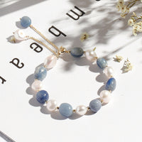 KarmaRipple's Authentic Blue Aventurine Gemstone Pearl Bead Balancing Bracelet