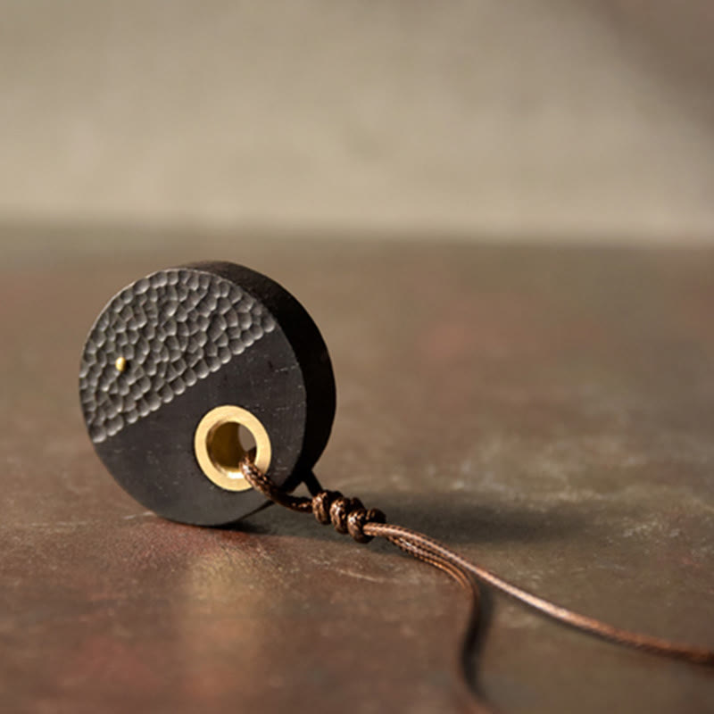 KarmaRipple's Handcrafted Round Ebony Wood Bronze Peace Pendant Necklace p5