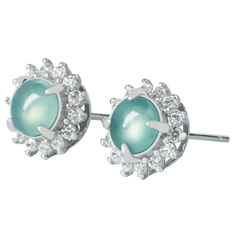 KarmaRipple's 925 Sterling Silver Round Jade Fortune Abundance Stud Earrings p6