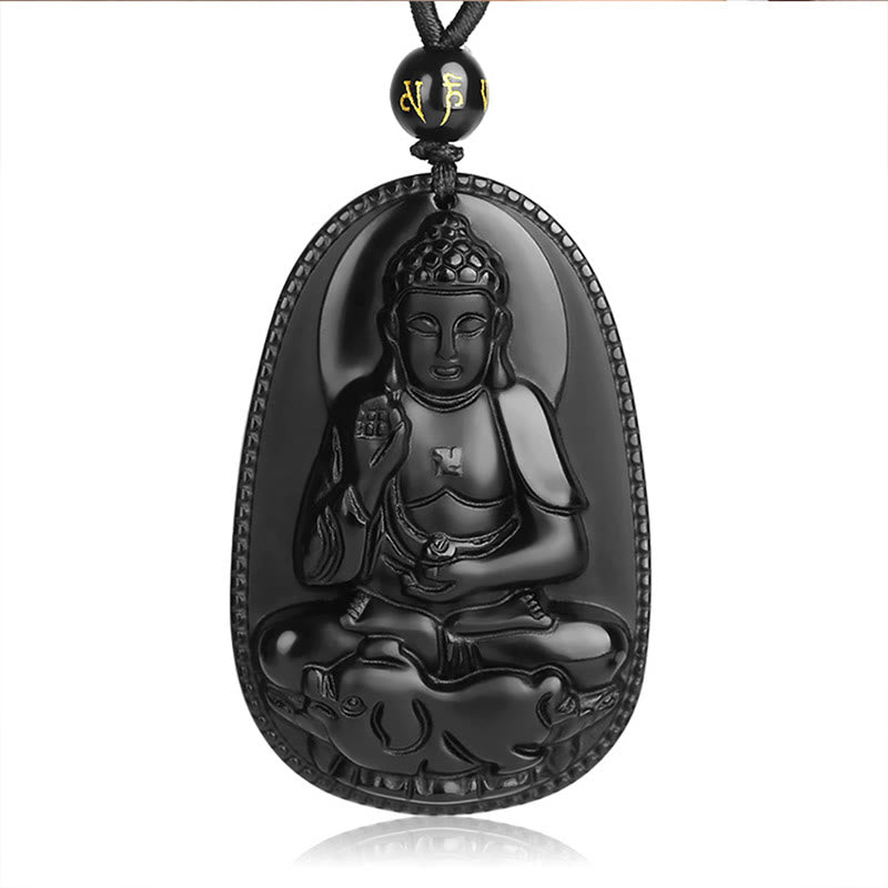 KarmaRipple's Chinese Zodiac Natal Buddha Authentic Black Obsidian Purification Pendant Necklace p24