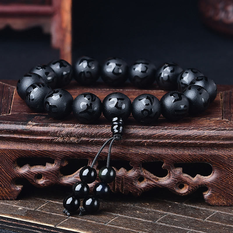 KarmaRipple's Tibet Ivory Gemstone Black Onyx Om Mani Padme Hum Meditation Bracelet p37