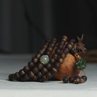 KarmaRipple's 108 Mala Beadwork Nha Trang Bai Qinan Agarwood Jade 999 Gold Peace BraceletOnly one in stock)