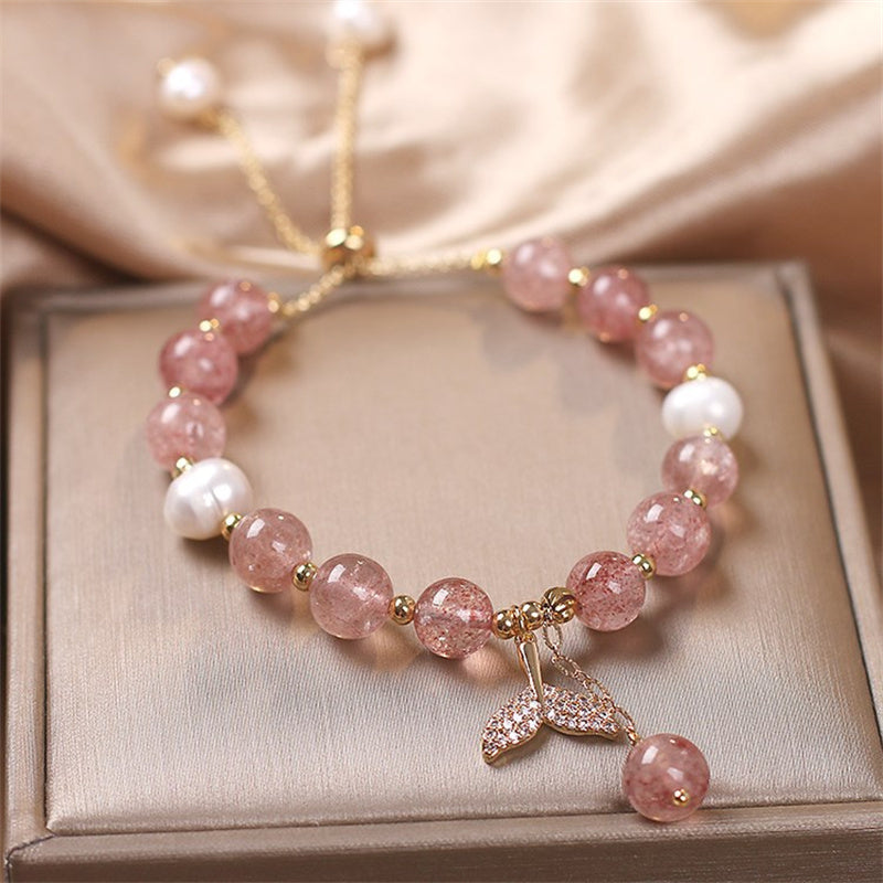 KarmaRipple's Strawberry Quartz Rutilated Quartz Fishtail Talisman Balancing Bracelet p3