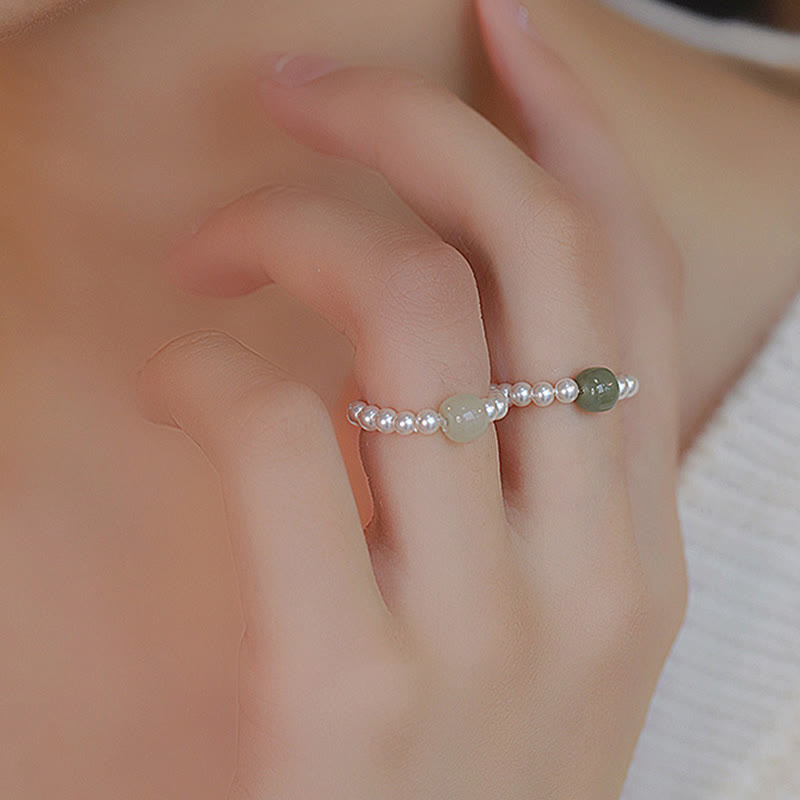 KarmaRipple's Round Jade Pearl Beadwork Fortune Ring p4