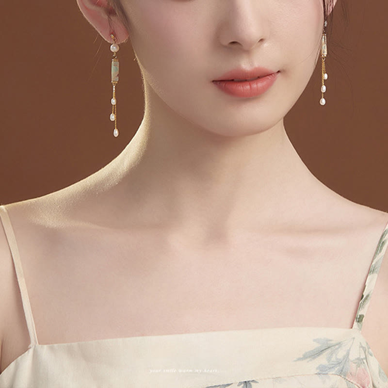 KarmaRipple's 925 Sterling Silver Posts Shoushan Stone Pearl Balancing Drop Earrings p5