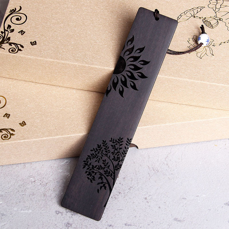 KarmaRipple's Sun Tree Ebony Wood Small Leaf Red Sandalwood Bookmarks With Gift Box p17