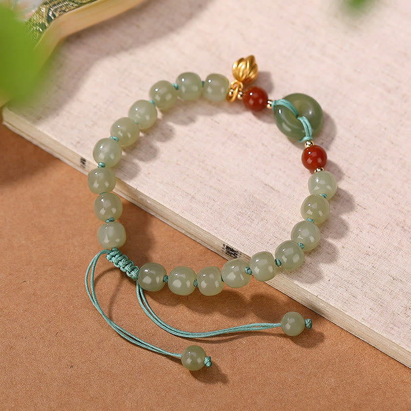 KarmaRipple's 925 Sterling Silver Authentic Hetian Jade Peace Buckle Red Agate Fortune Bracelet p3