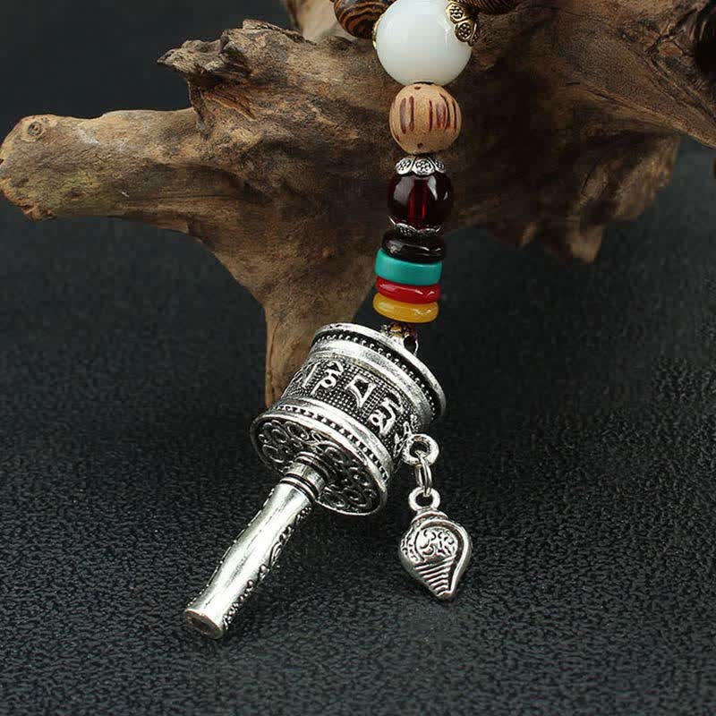 KarmaRipple's Tibetan Om Mani Padme Hum Prayer Wheel Rotation Vajra Wood Pendant Necklace p22
