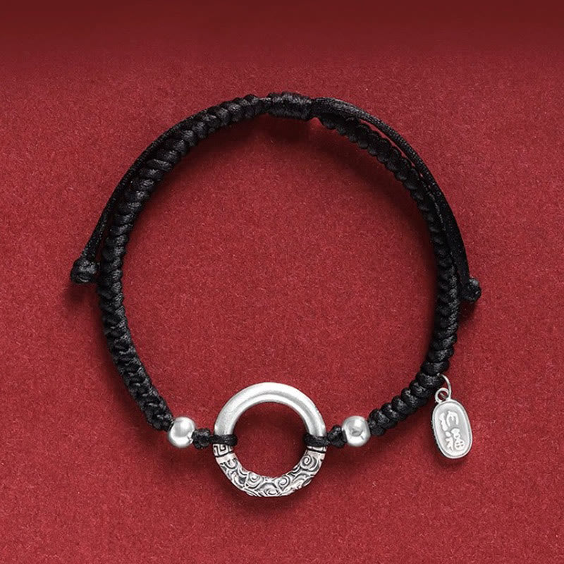 KarmaRipple's 925 Sterling Silver Black Onyx Peace Buckle Fu Character Talisman Bracelet p4
