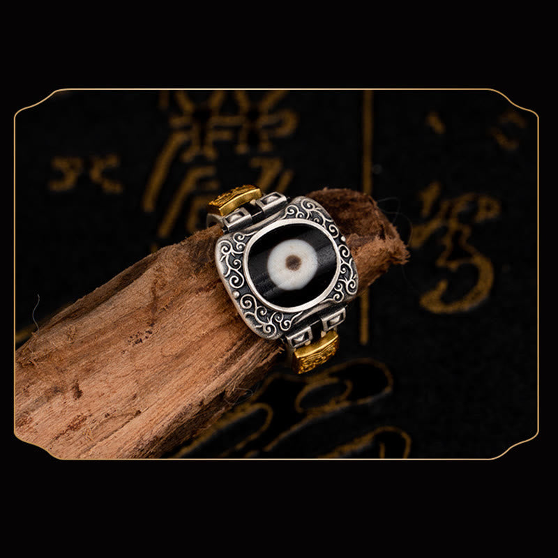 KarmaRipple's 925 Sterling Silver Zakiram Goddess of Wealth Design Dzi Bead Protection Ring p6