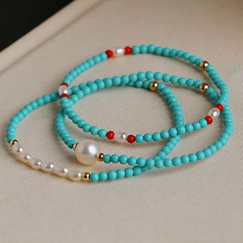 KarmaRipple's Turquoise Red Agate Pearl Small Beaded Protection Bracelet p4