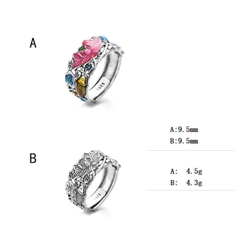 KarmaRipple's 925 Sterling Silver Koi Fish Lotus Flower Prosperity Ring p9