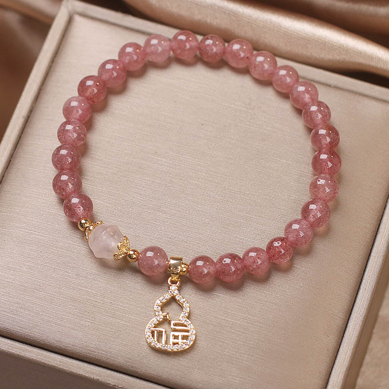 KarmaRipple's Strawberry Quartz Gourd Fu Character Talisman Positive Bracelet p6
