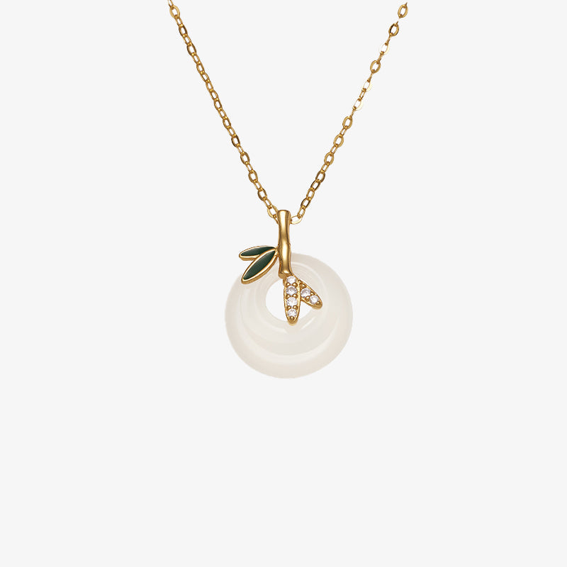 KarmaRipple's 925 Sterling Silver Authentic Chalcedony Bamboo Leaf Peace Buckle Positive Pendant Necklace ( p5