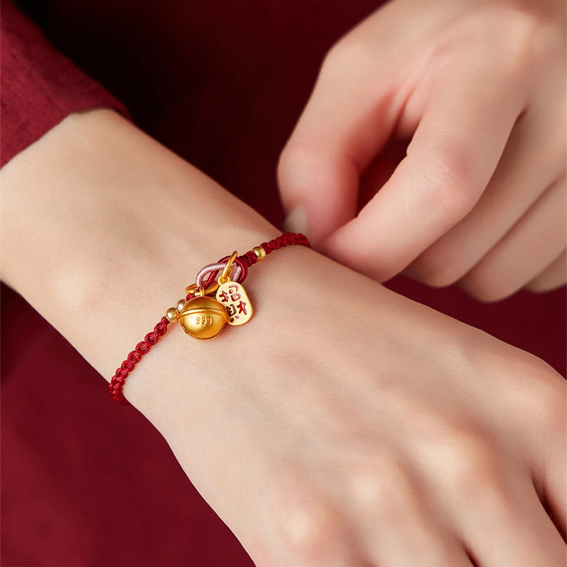 KarmaRipple's Handmade Fu Character Talisman Fortune Happiness Bell Red Rope Bracelet p6
