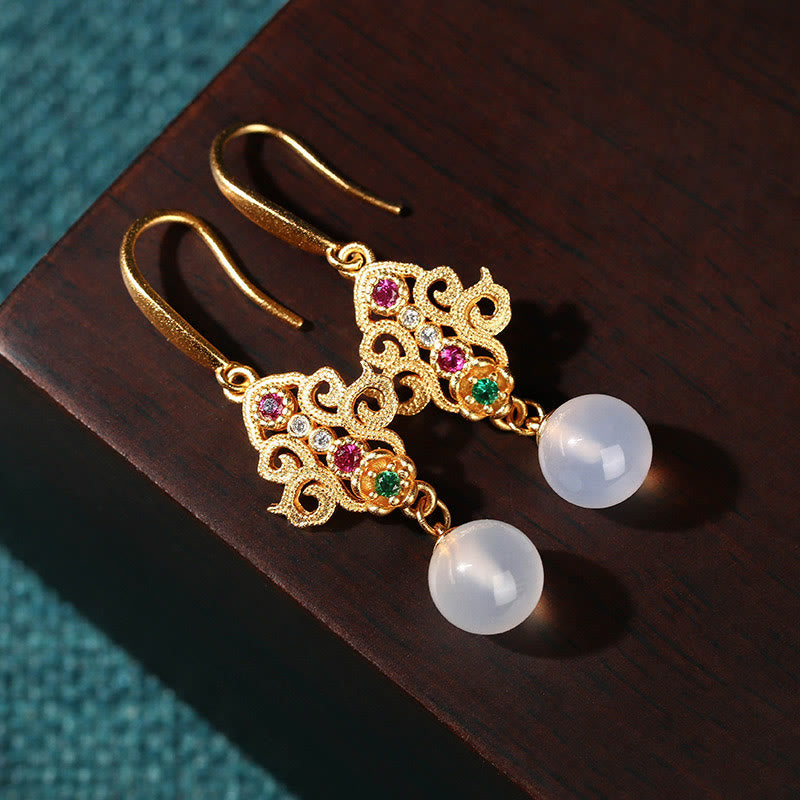 KarmaRipple's 24K Gold Plated Round Chalcedony Positive Dangle Drop Earrings p2