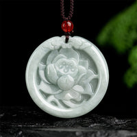 KarmaRipple's Authentic Jade Lotus Flower Carved Prosperity Pendant Necklace