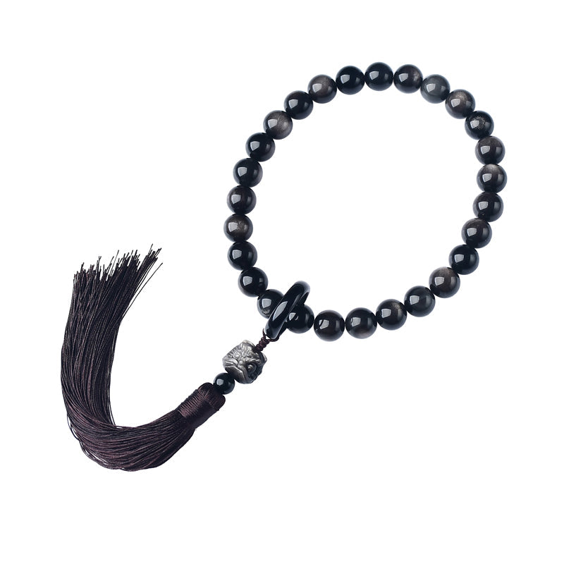 KarmaRipple's Authentic Silver Sheen Obsidian Lion Wrist Mala Protection Tassels Pocket Mala Car Decoration p6