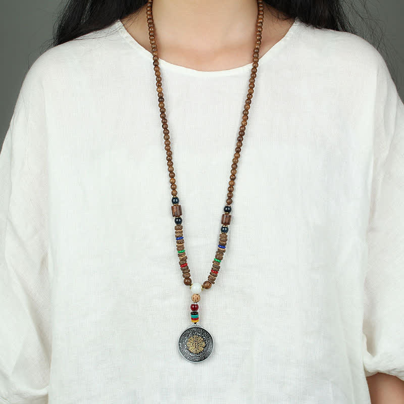KarmaRipple's Tibetan Om Mani Padme Hum Prayer Wheel Rotation Vajra Wood Pendant Necklace p24