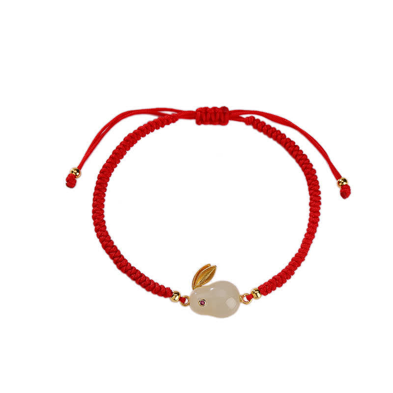 KarmaRipple's 925 Sterling Silver Year of the Rabbit Hetian Ivory Jade Fortune Red String Protection Bracelet p7
