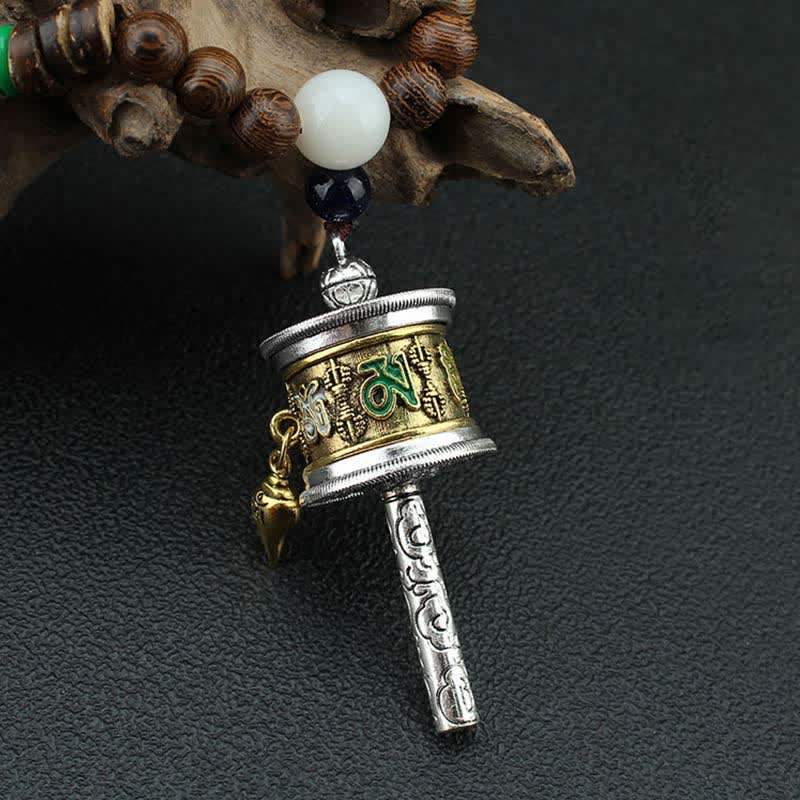 KarmaRipple's Tibetan Om Mani Padme Hum Prayer Wheel Rotation Vajra Wood Pendant Necklace p13
