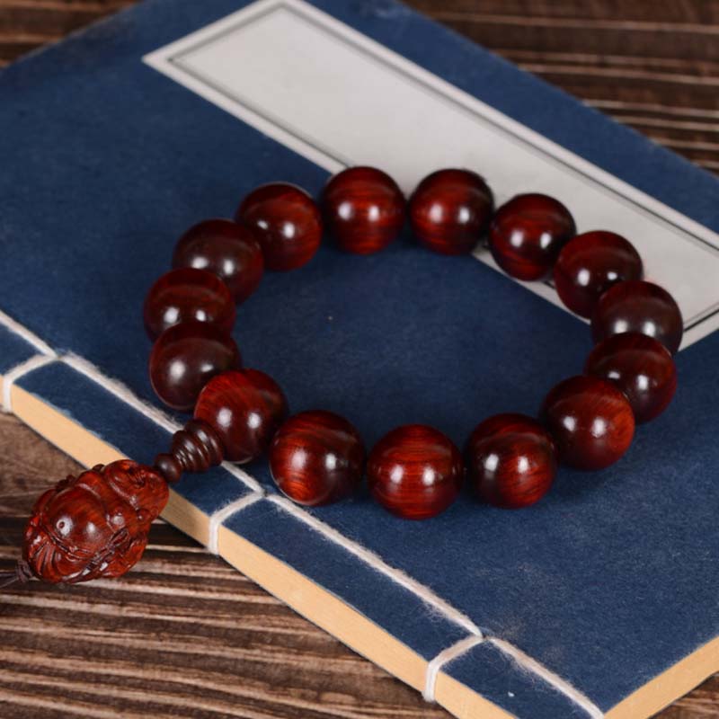 KarmaRipple's Small Leaf Red Sandalwood Laughing Buddha God of Wealth Protection Bracelet p11
