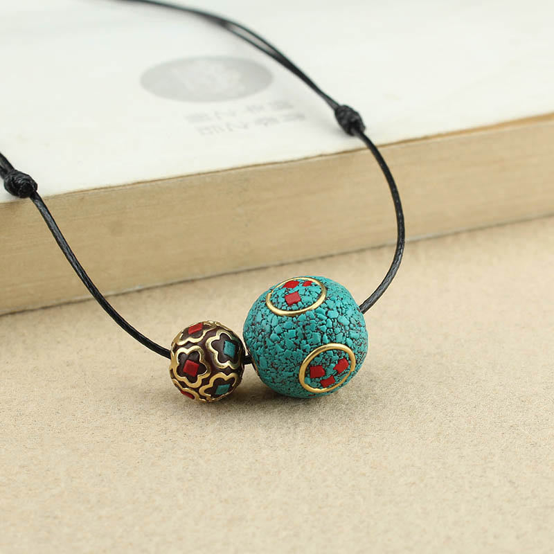 KarmaRipple's Tibetan Turquoise Double Bead Protection Strength Pendant Necklace p3