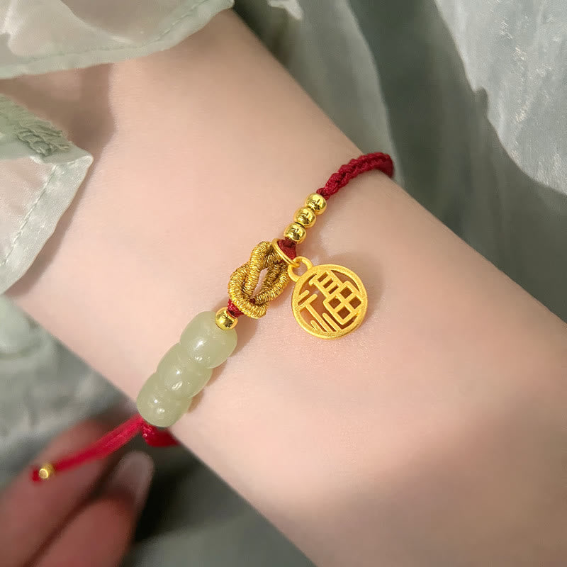 KarmaRipple's Handcrafted Jade Bead Fu Character Talisman Fortune Red Rope Bracelet p11