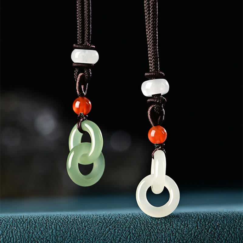 KarmaRipple's Authentic Hetian Cyan Jade Ivory Jade Double Peace Buckle Success Pendant Necklace p1