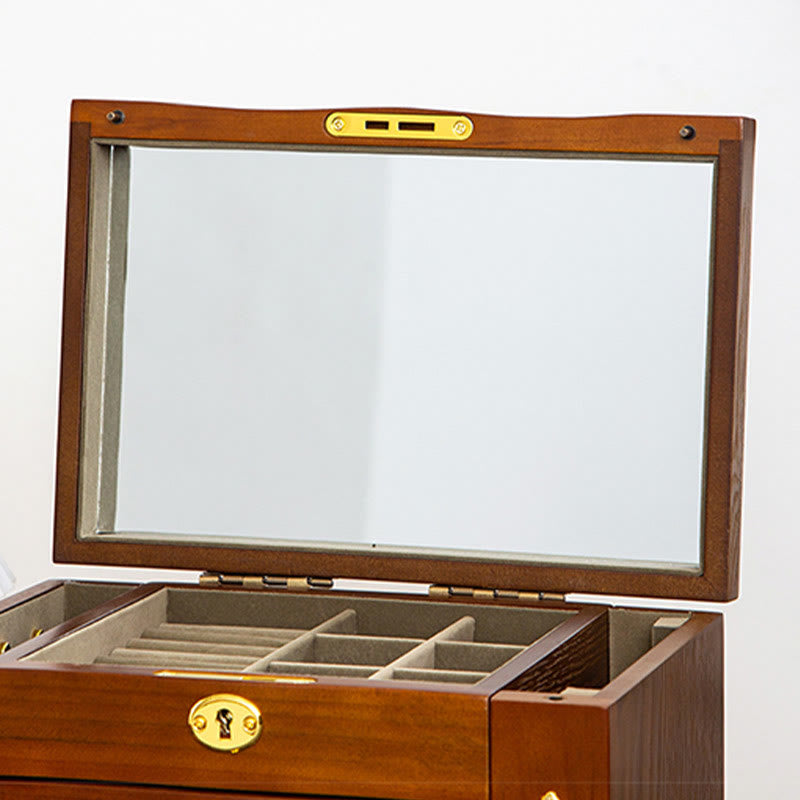 KarmaRipple's Vintage Large Capacity Wooden Jewelry Box Jewelry Storage Box With Mirror p9