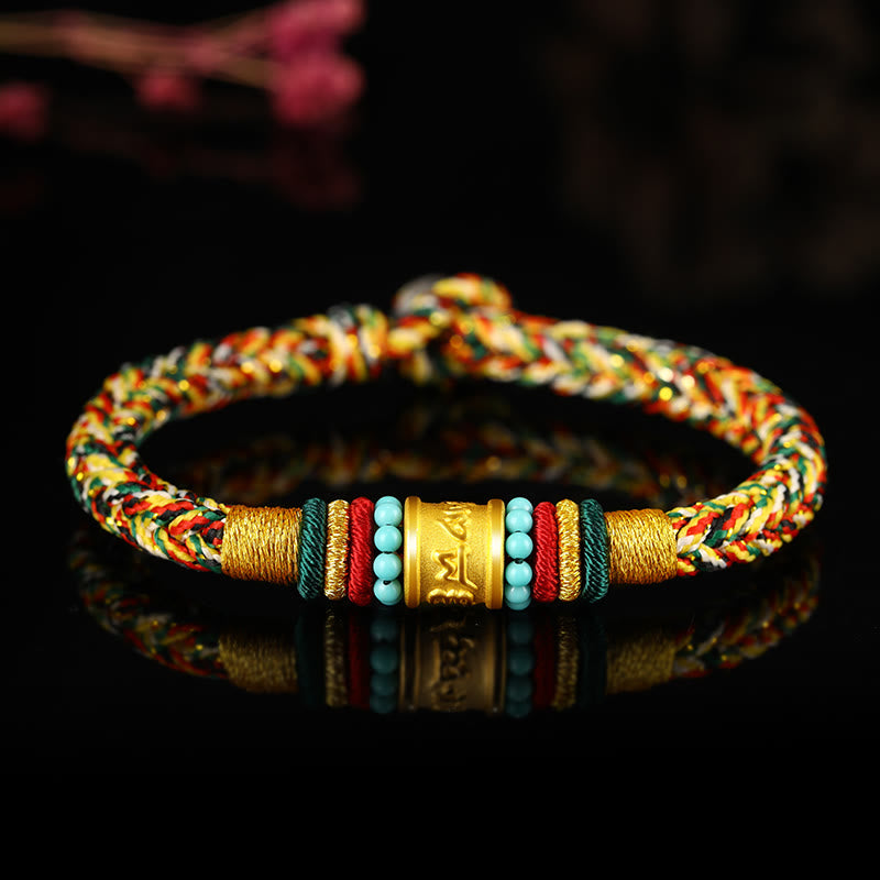 KarmaRipple's Tibet 999 Gold Om Mani Padme Hum Handmade Eight Thread Peace Weave Fortune Bracelet p29